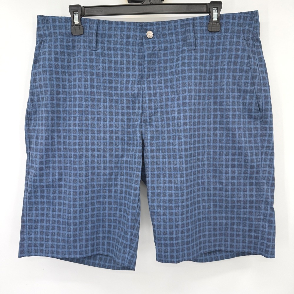 Callaway Golf Shorts Men 34 Blue Grid Plaid Performance Stretch‎ Active